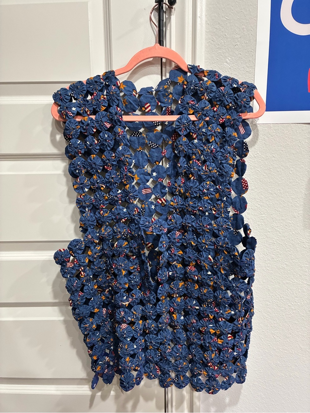 Women's Navy Crochet Patchwork Vest vintage Americana handmade